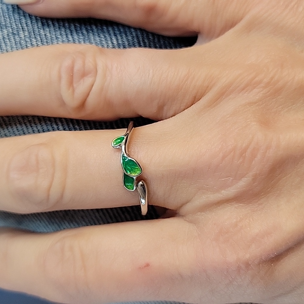 GREEN LEAF TWIG ADJUSTABLE STAINLESS STEEL RING - Picture 3 of 7